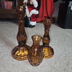 Amber Glass Candle Holder Set
